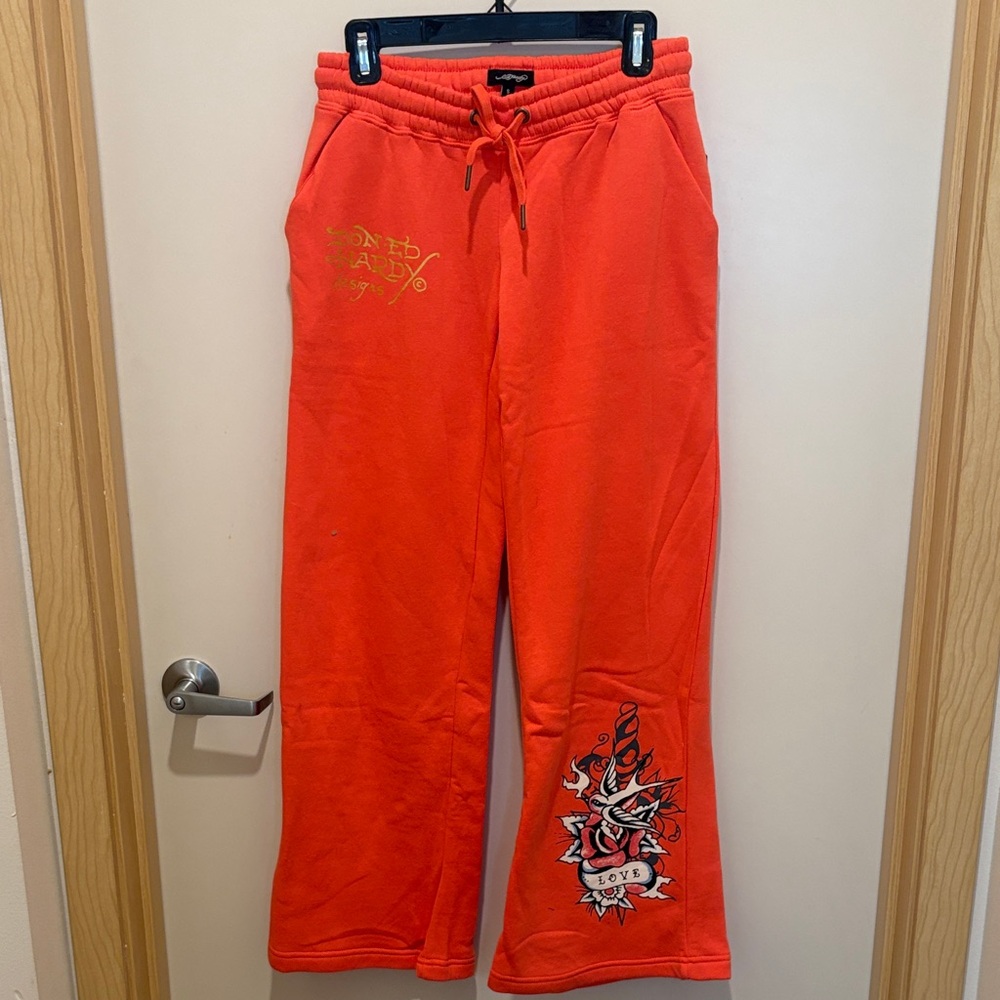 Bright Orange Ed Hardy Graphic Sweatpants